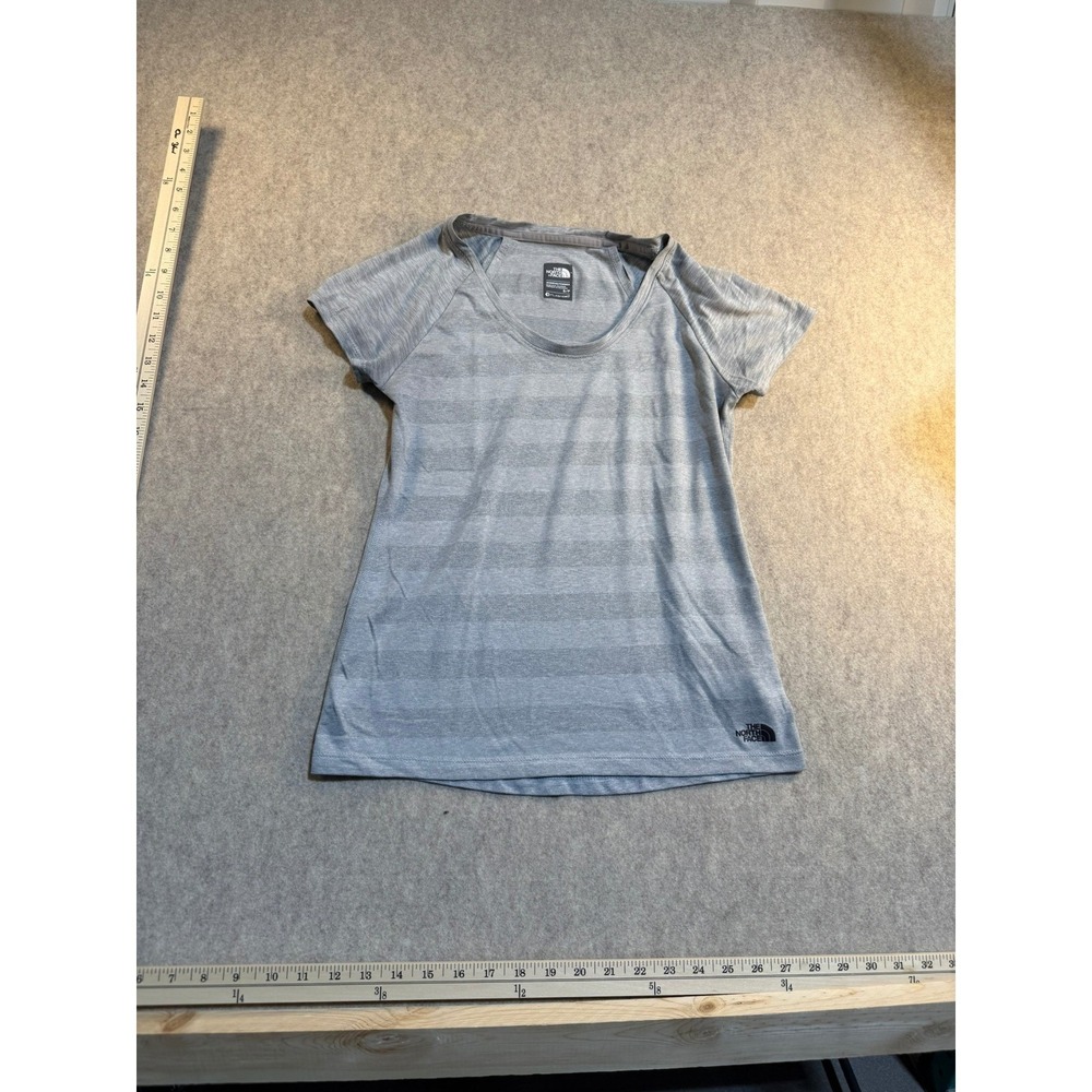 The North Face Womens FlashDry Grey Striped Short Sleeve Athletic Top Small